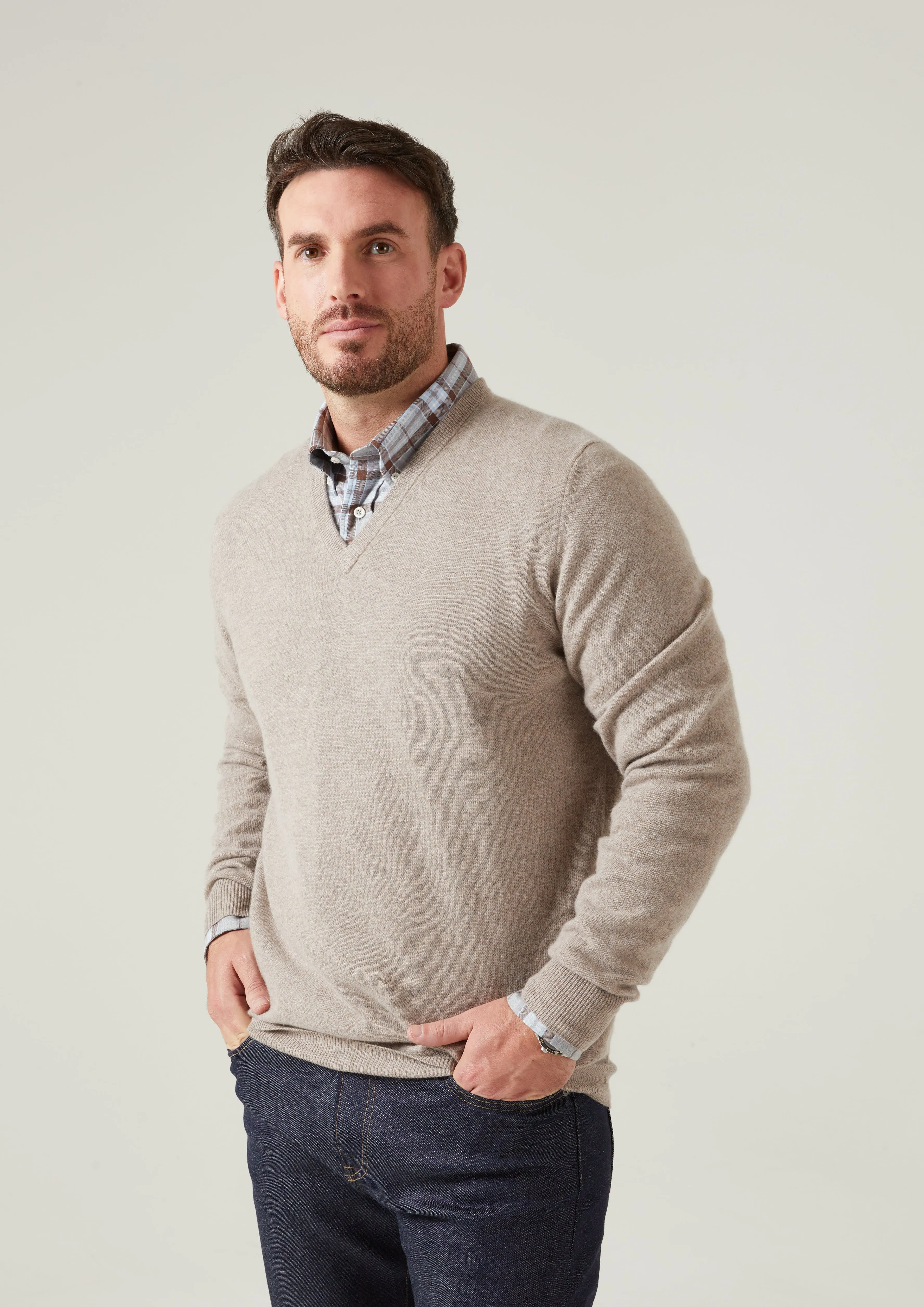 Albury Geelong Wool Jumper in Mushroom - Regular Fit