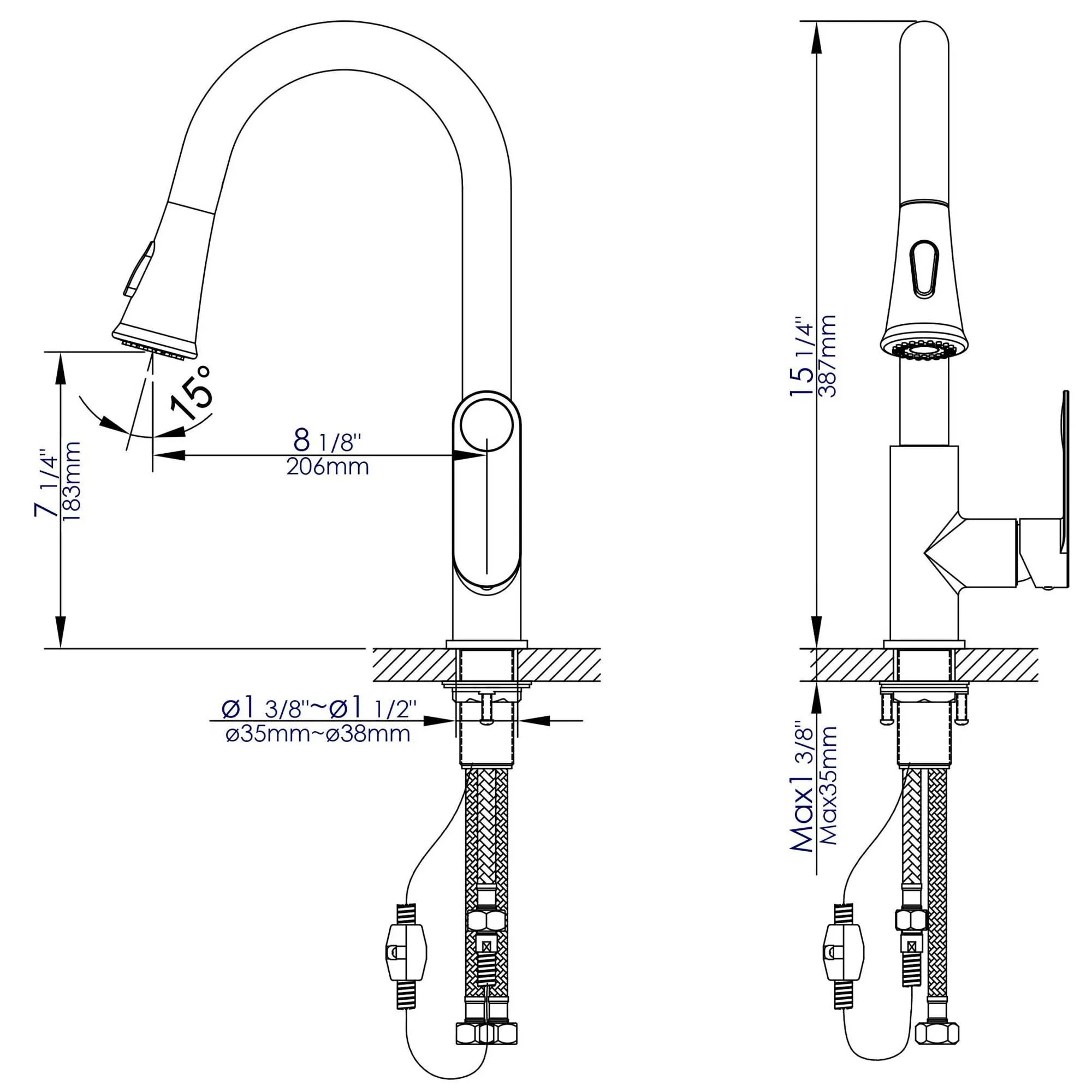 ALFI Brand ABKF3480-PC Polished Chrome Gooseneck Pull Down Kitchen Faucet