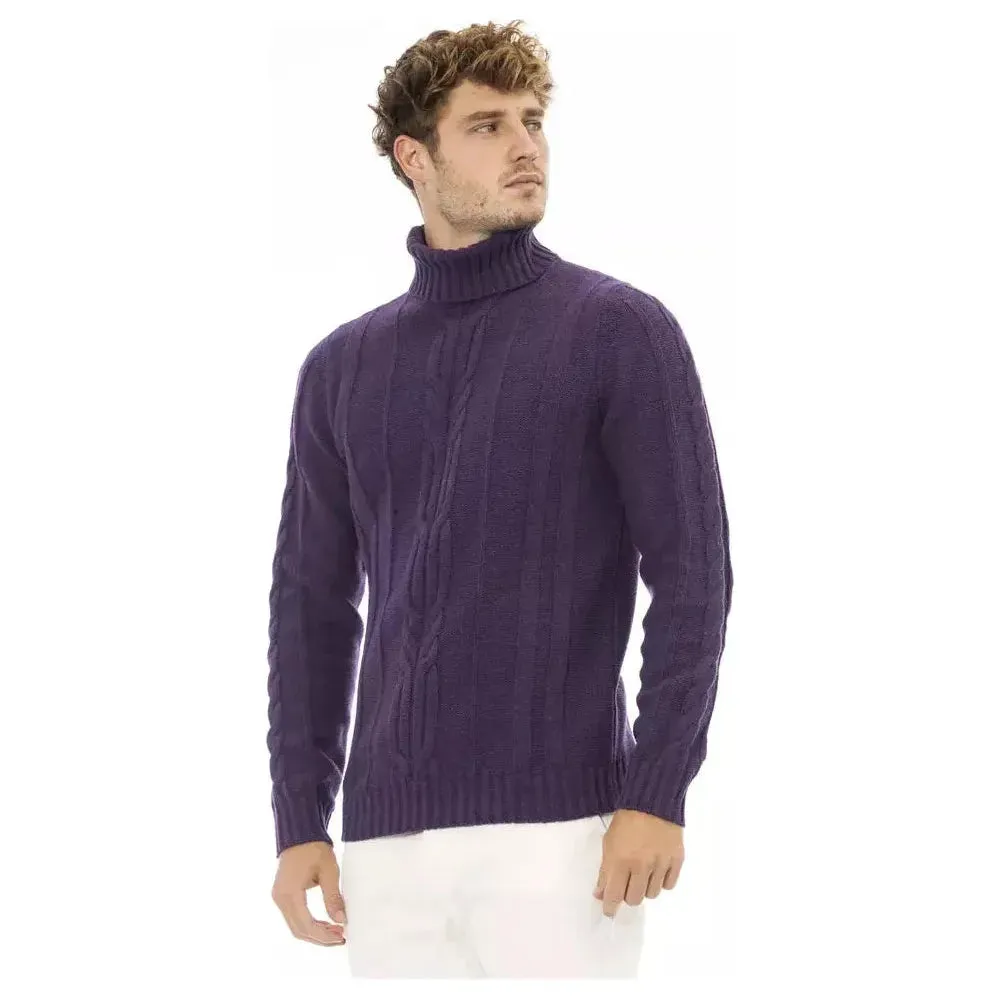 Alpha Studio Purple Merino Wool Men Sweater