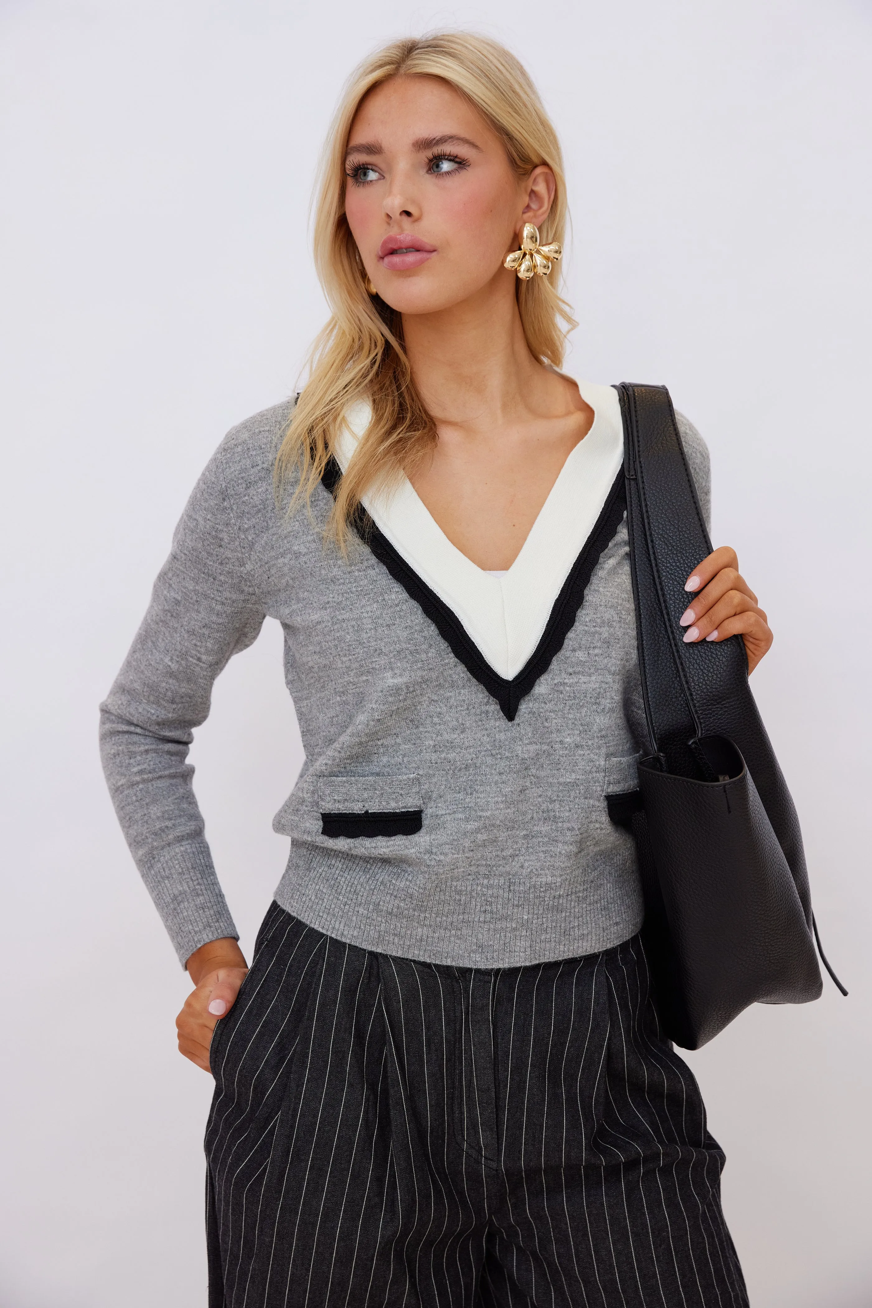 Ayden Contrast Deep V Sweater