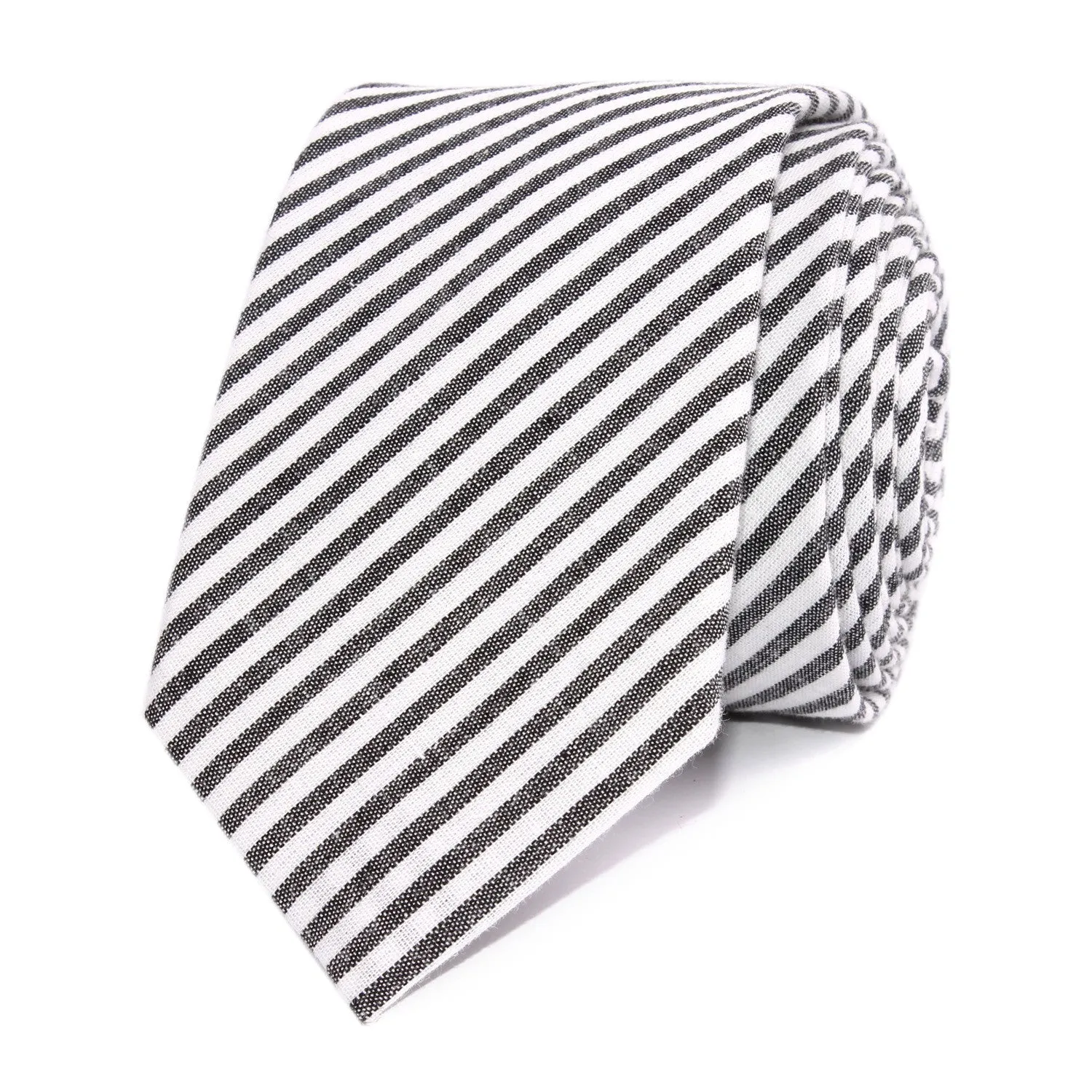 Black and White Chalk Stripes Cotton Skinny Tie