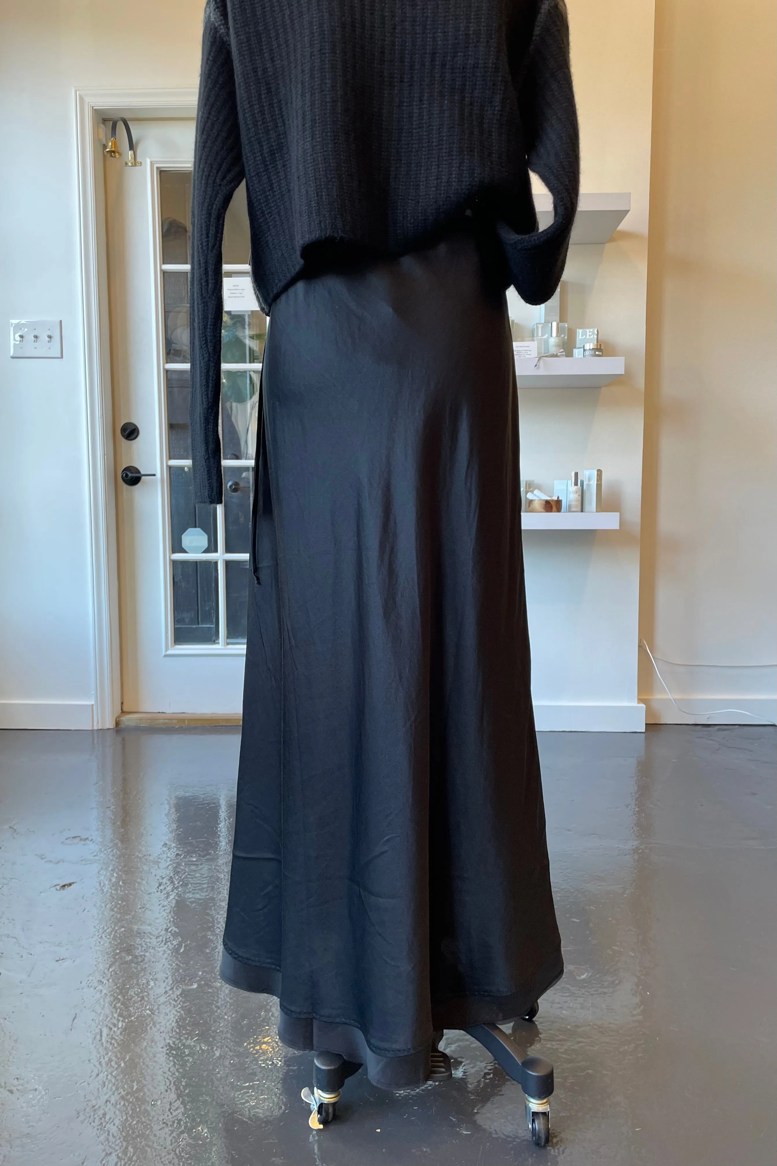 Black Full Length Silk Garbo Skirt