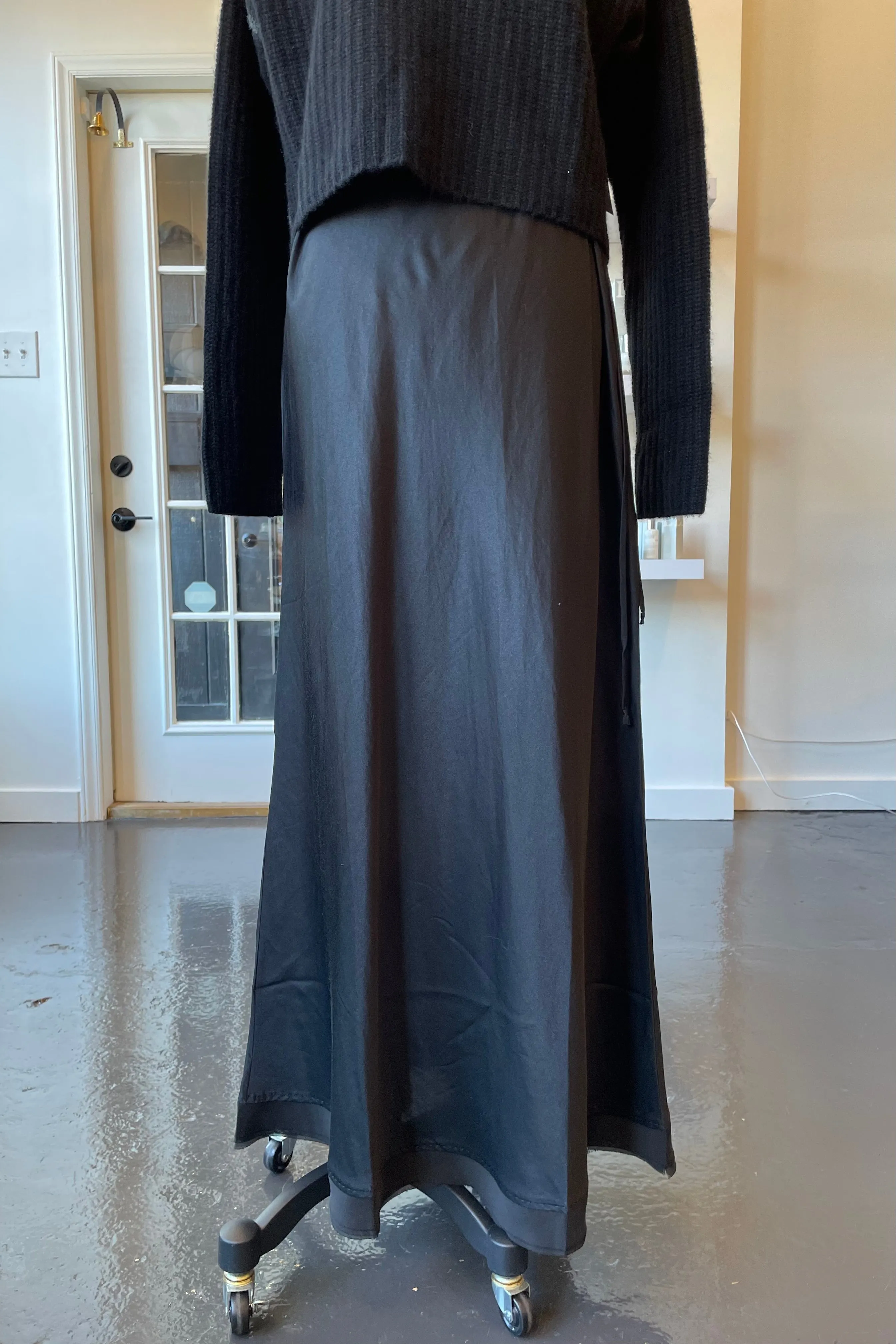 Black Full Length Silk Garbo Skirt