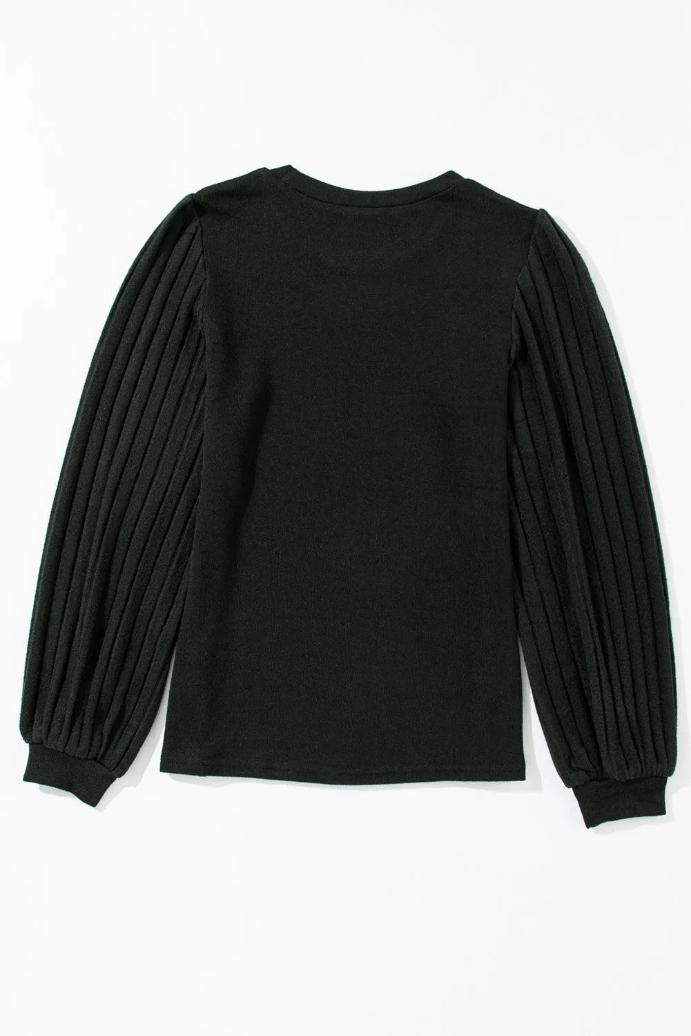 Black Knitted Long Sleeve Stretchy Crew Neck Top