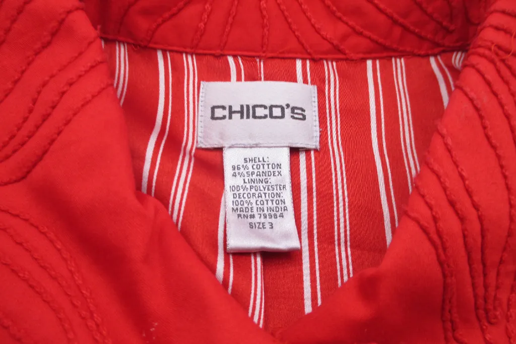 Chico's Chinese-Style Red Jacket Size 3