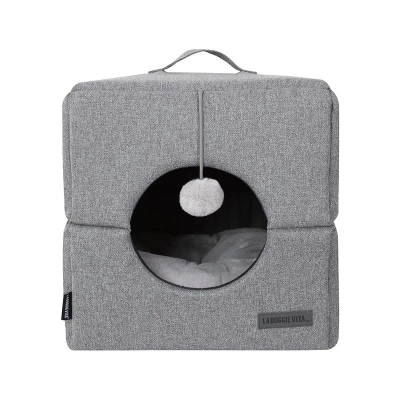 Como Grey Cat Cube with Pom Pom