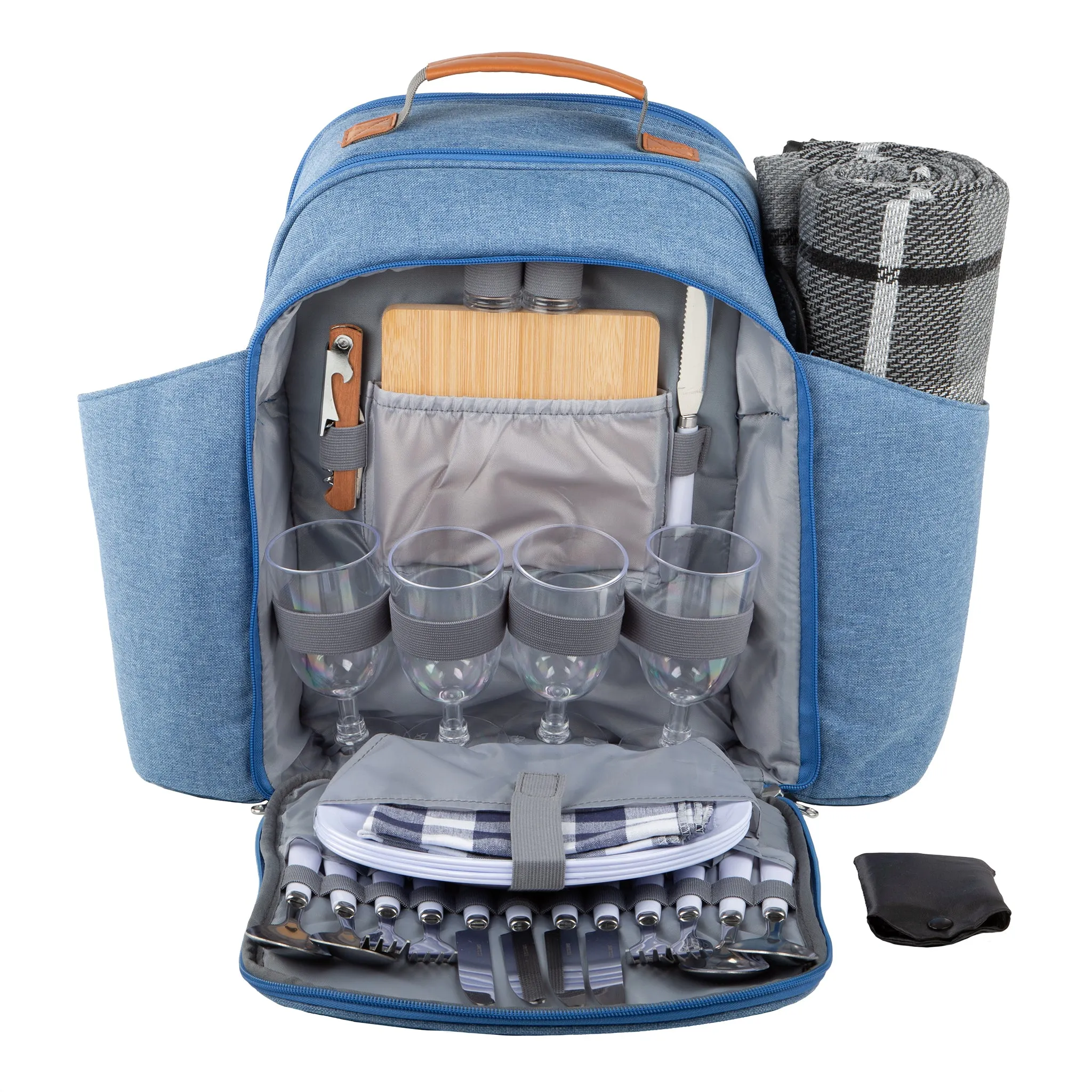 Contemporary Picnic Backpack 4 Person with Picnic Blanket