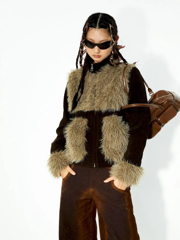 Corduroy Patchwork Fur Small Coat【s0000006269】