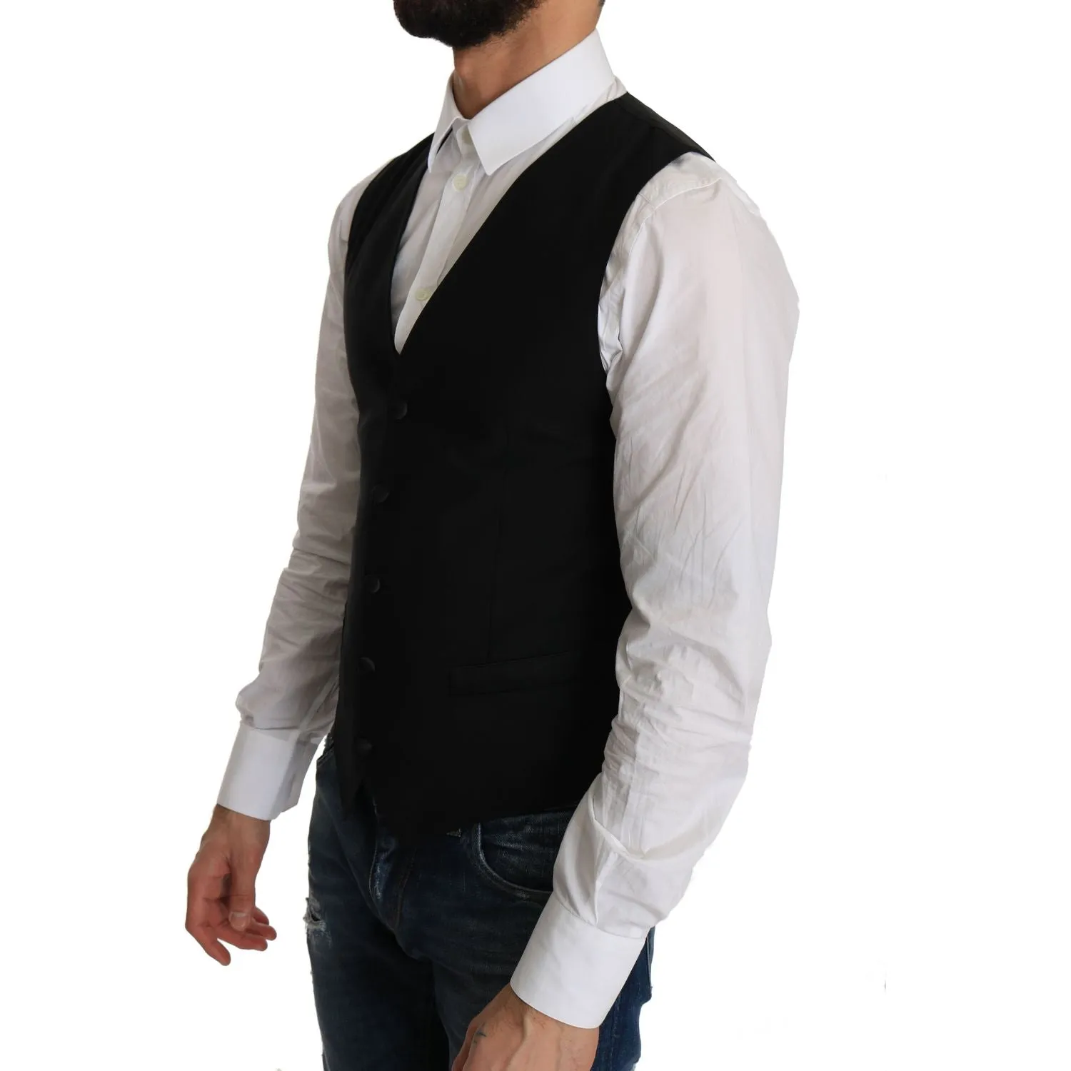 Dolce & Gabbana Sleek Black Wool Blend Formal Vest