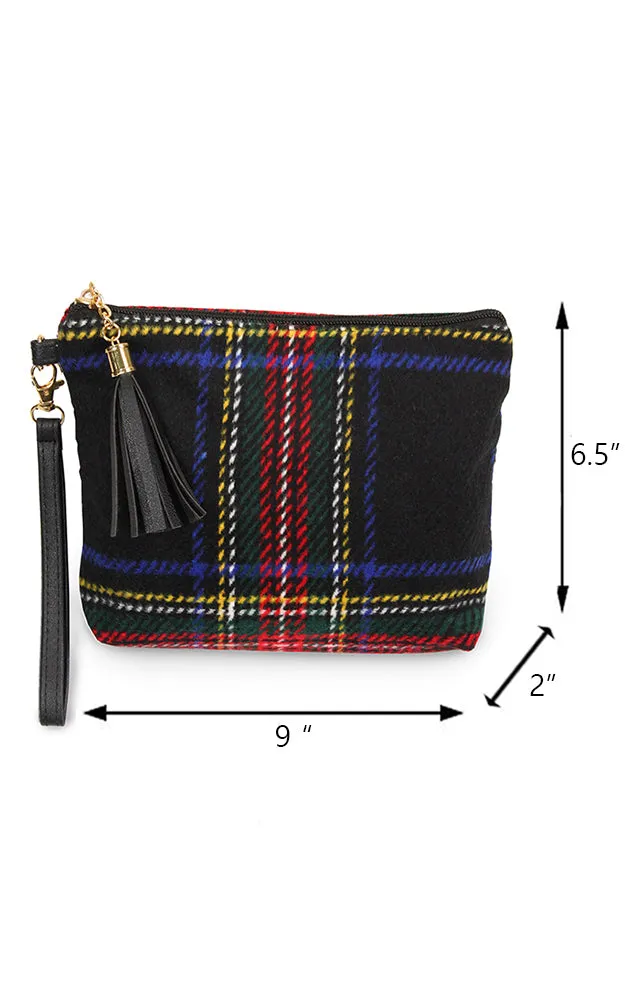 EABG9371 Black Tartan Crossbody Clutch Bag