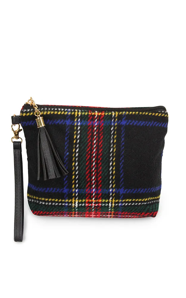 EABG9371 Black Tartan Crossbody Clutch Bag