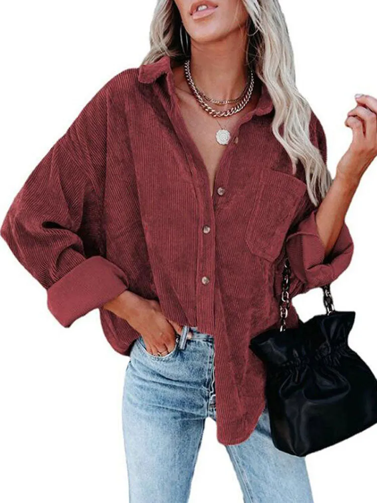 Fashionkova  Autumn Corduroy Jacket Woman Long Shirt Jacket Women Button Coat Jackets Women Fashion Overshirt Loose Coat Female 2022