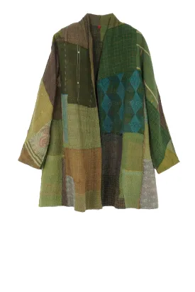 FRAYED PATCH MIX KANTHA HIGH-NECK TOPPER - fm4045-grn -