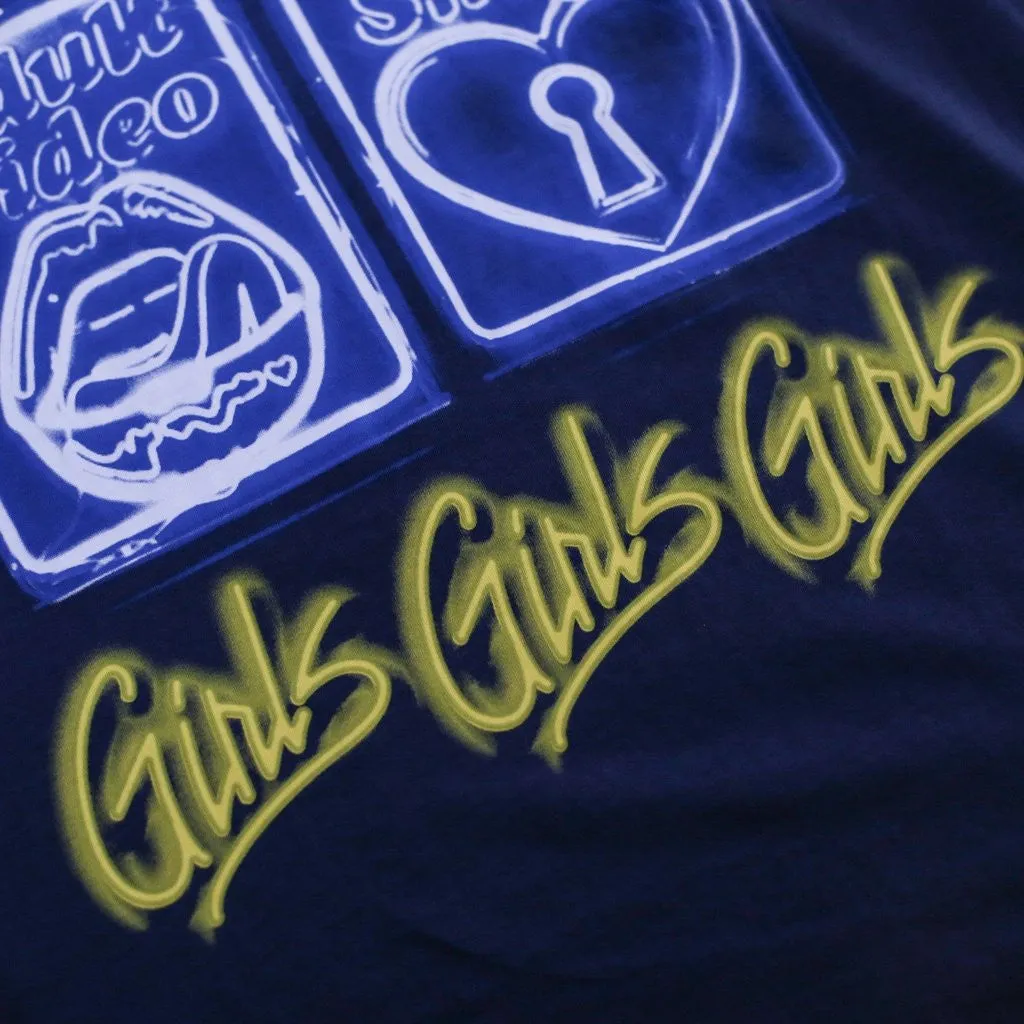 Girls Girls Girls Long Line T Shirt Navy