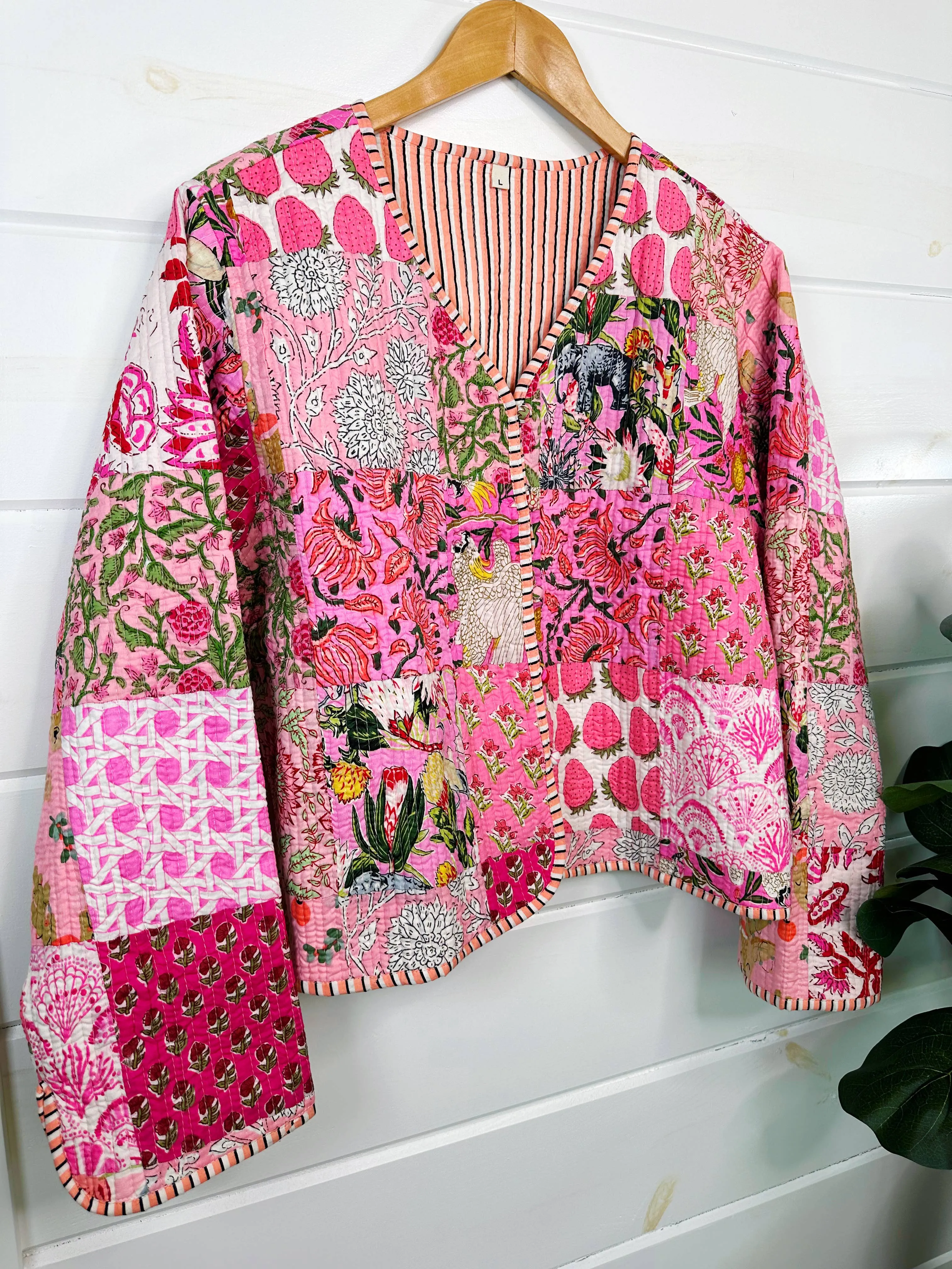 Handmade Patchwork Quilted Jacket | Pink Quilted Coat