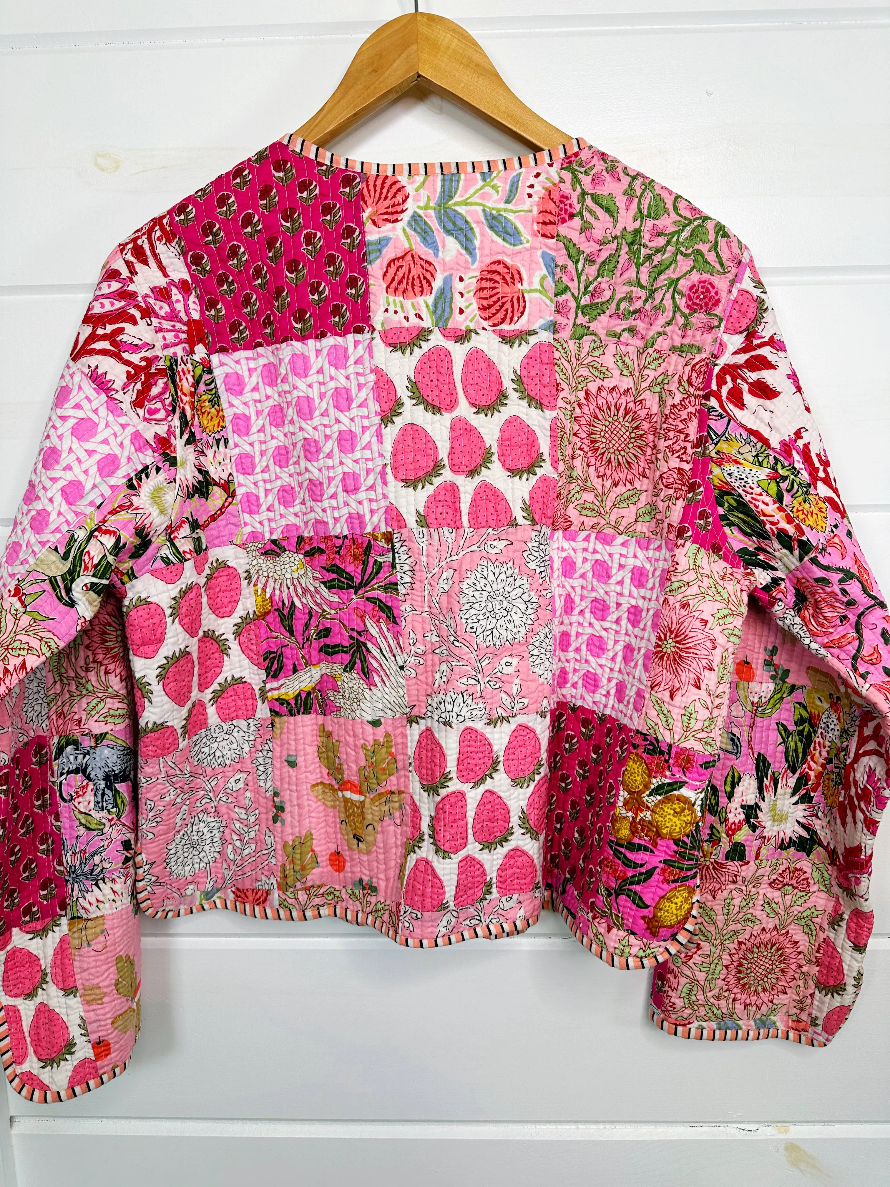 Handmade Patchwork Quilted Jacket | Pink Quilted Coat