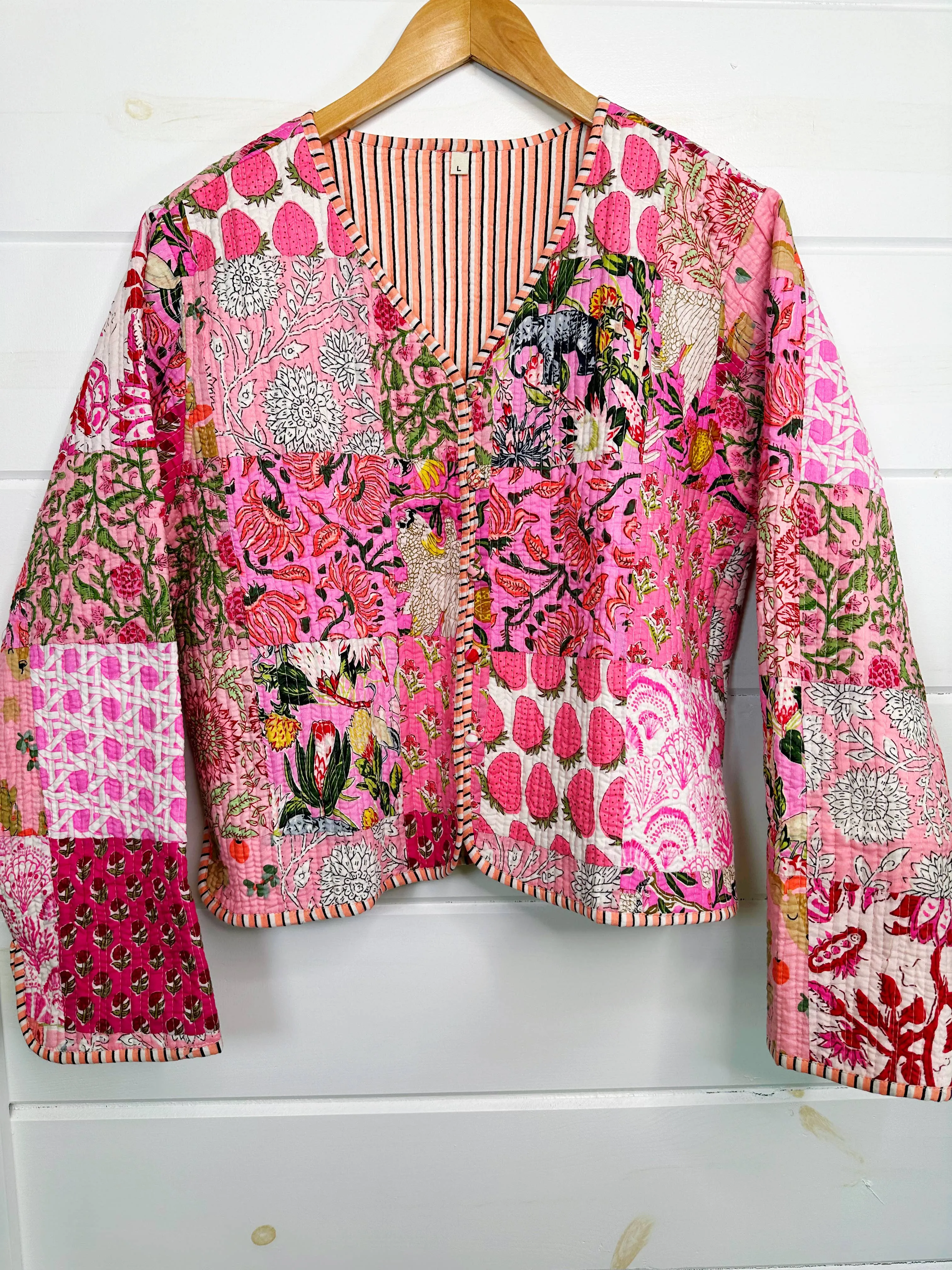 Handmade Patchwork Quilted Jacket | Pink Quilted Coat