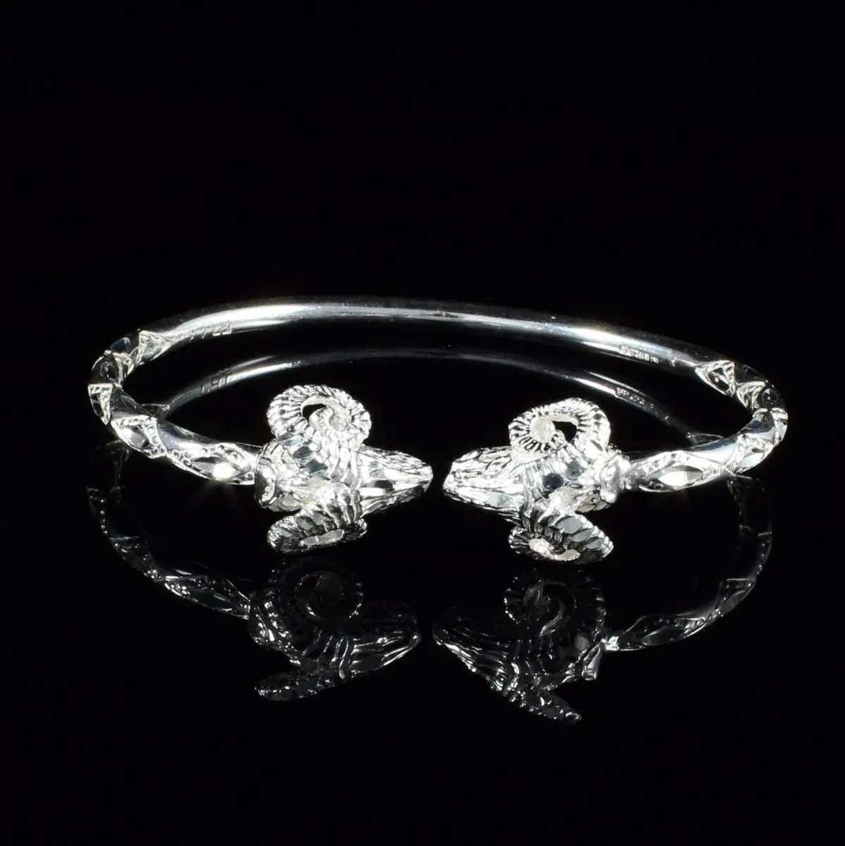 Heavy Aries Ram Head  Bangle with Diamante Pattern