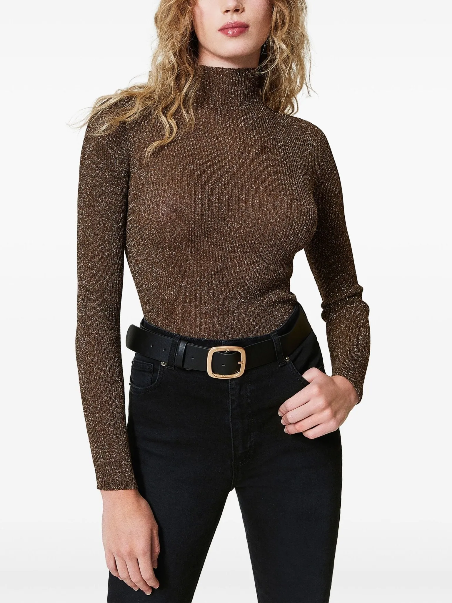 high-neck lurex sweater