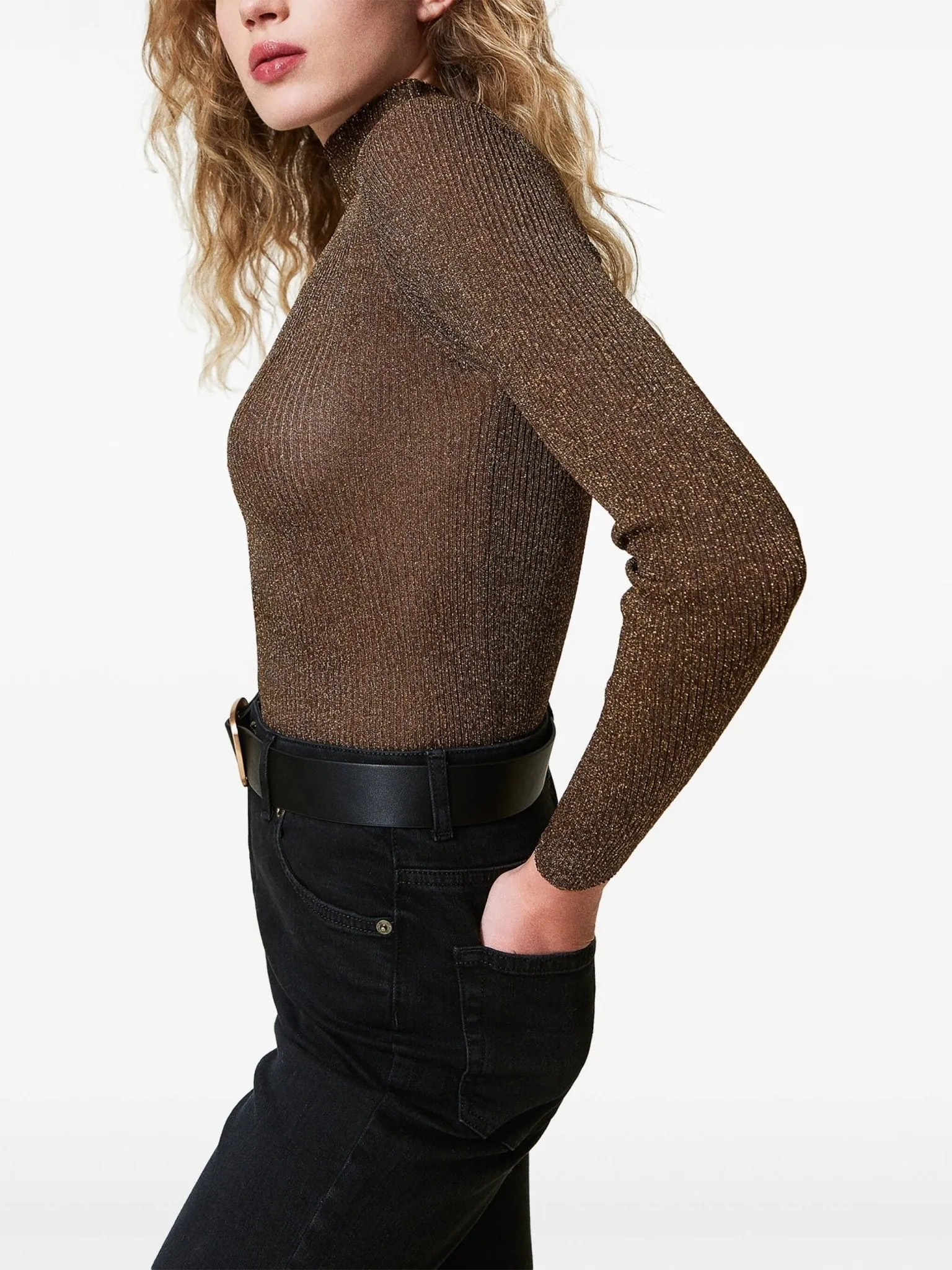 high-neck lurex sweater