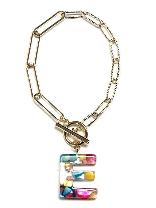 KB8173 Assorted 16 Piece Rainbow Acrylic Initial Toggle Bracelet Pack