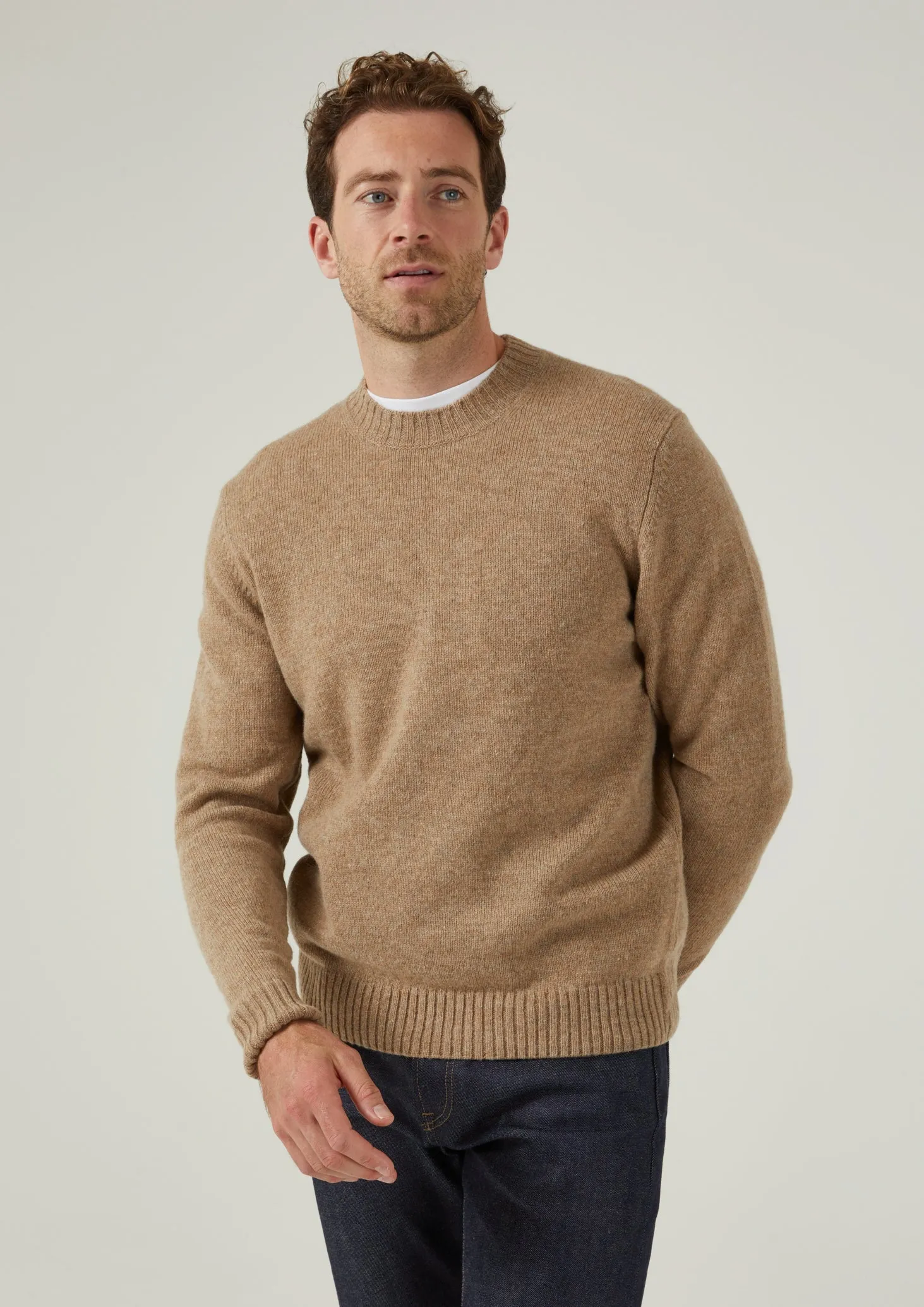 Kinnadie Supersoft Shetland Jumper In Pale Oak - Regular Fit