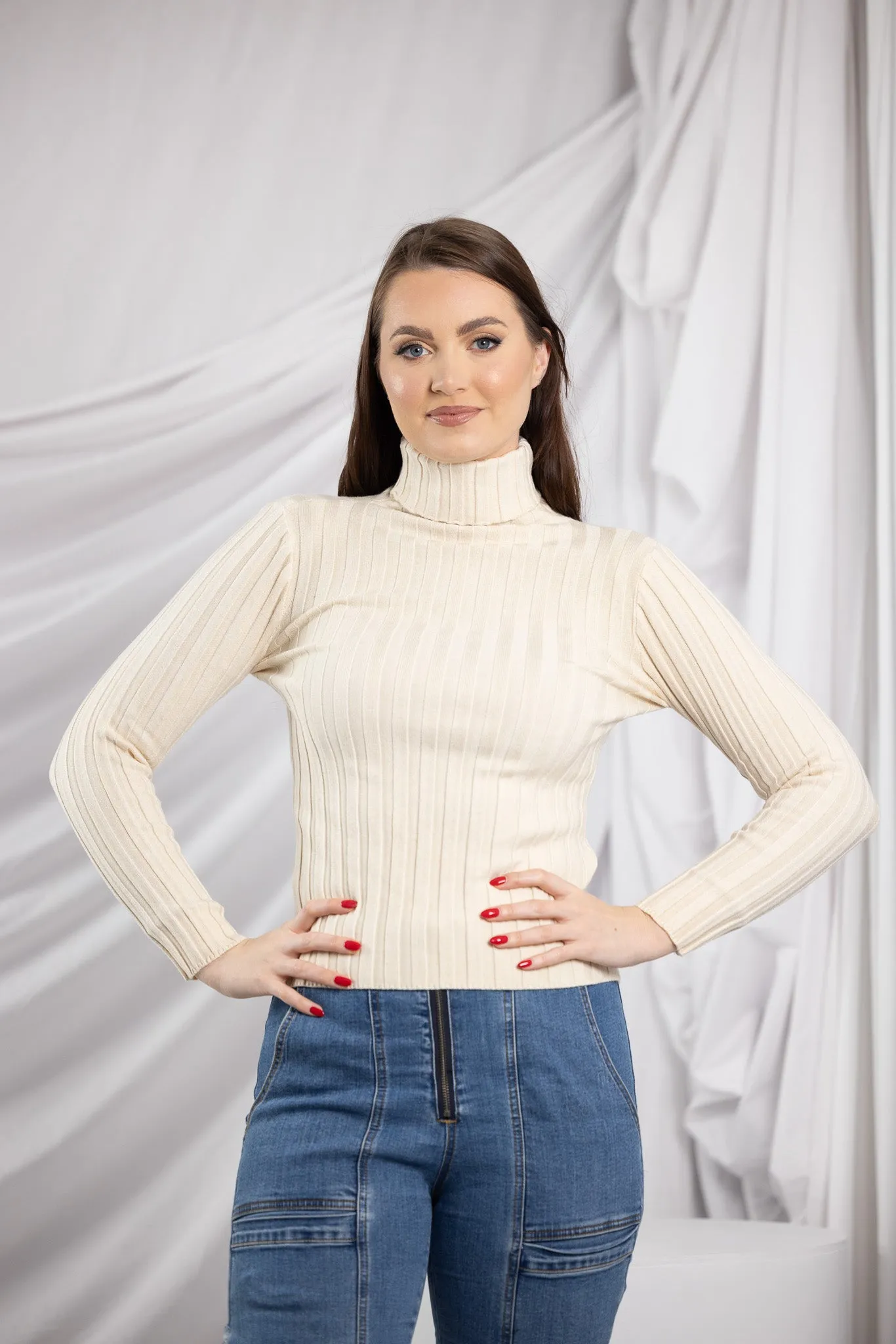 Knit Pleated High Neck Skivvy