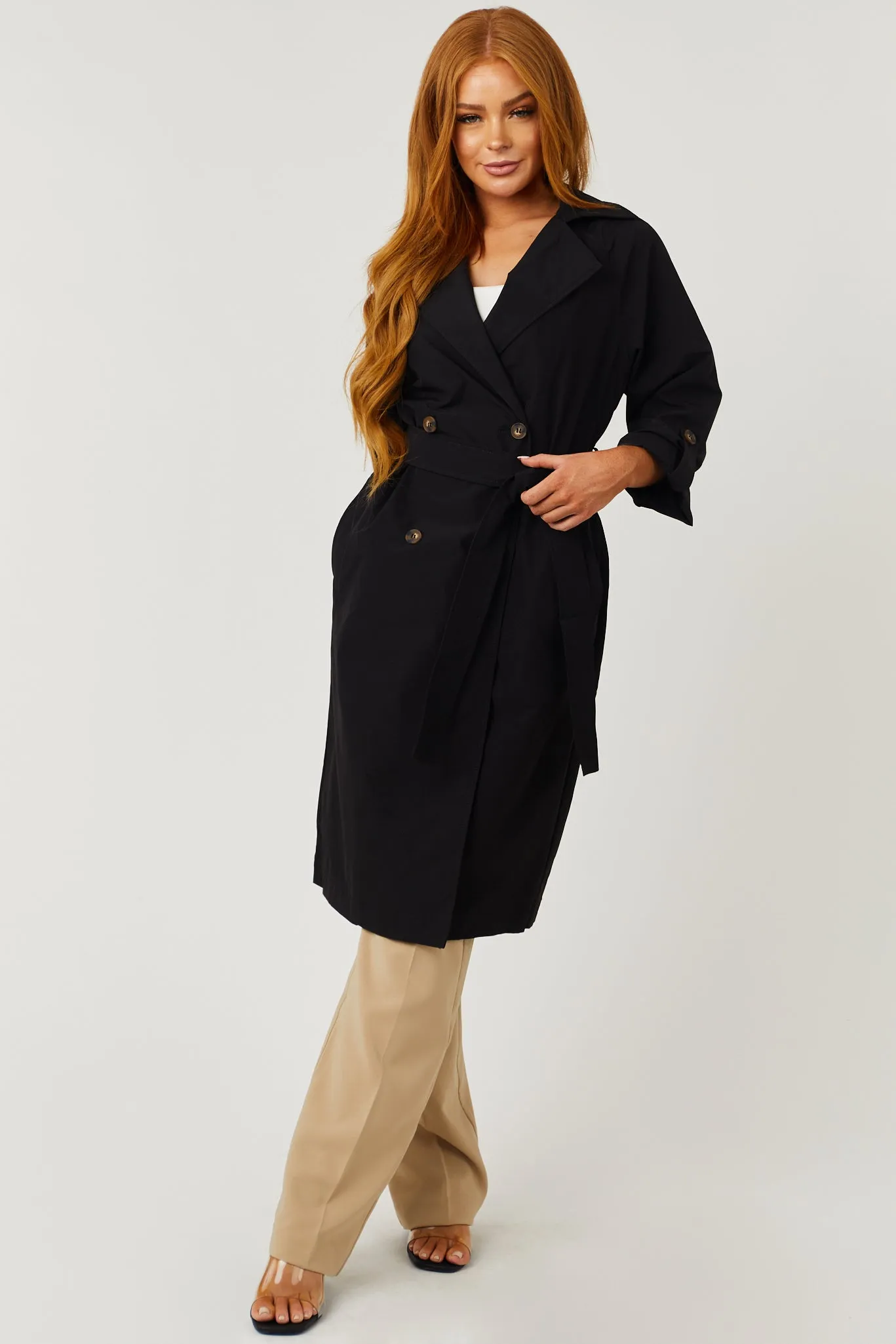 Lex Black Lightweight Long Trench Coat