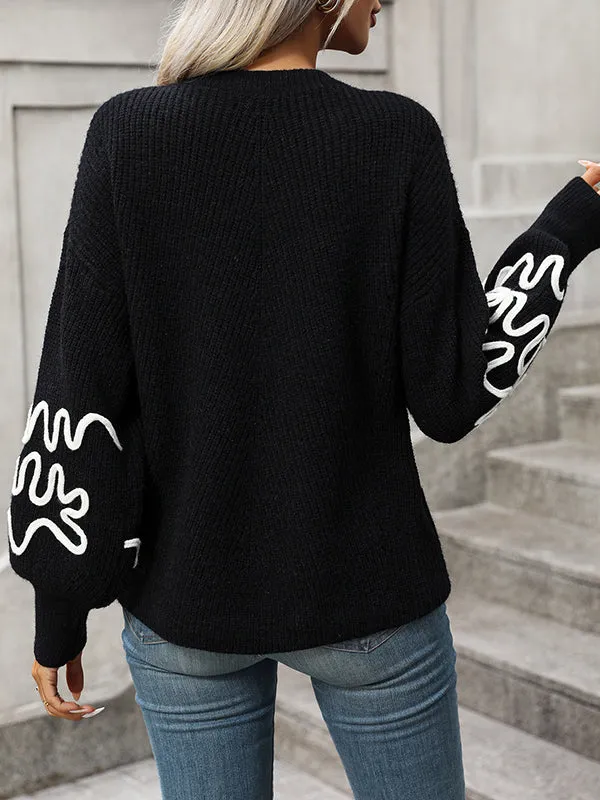 Long Sleeves Loose Hollow Round-Neck Knitwear Pullovers Sweater Tops