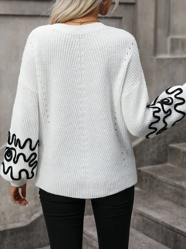 Long Sleeves Loose Hollow Round-Neck Knitwear Pullovers Sweater Tops