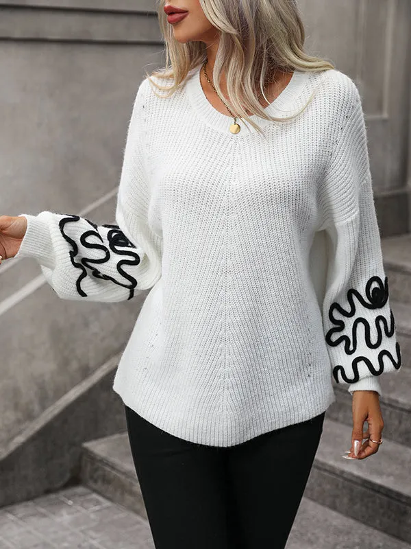 Long Sleeves Loose Hollow Round-Neck Knitwear Pullovers Sweater Tops