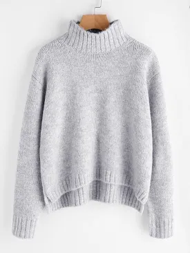 Marled Knit Stepped Hem Jumper