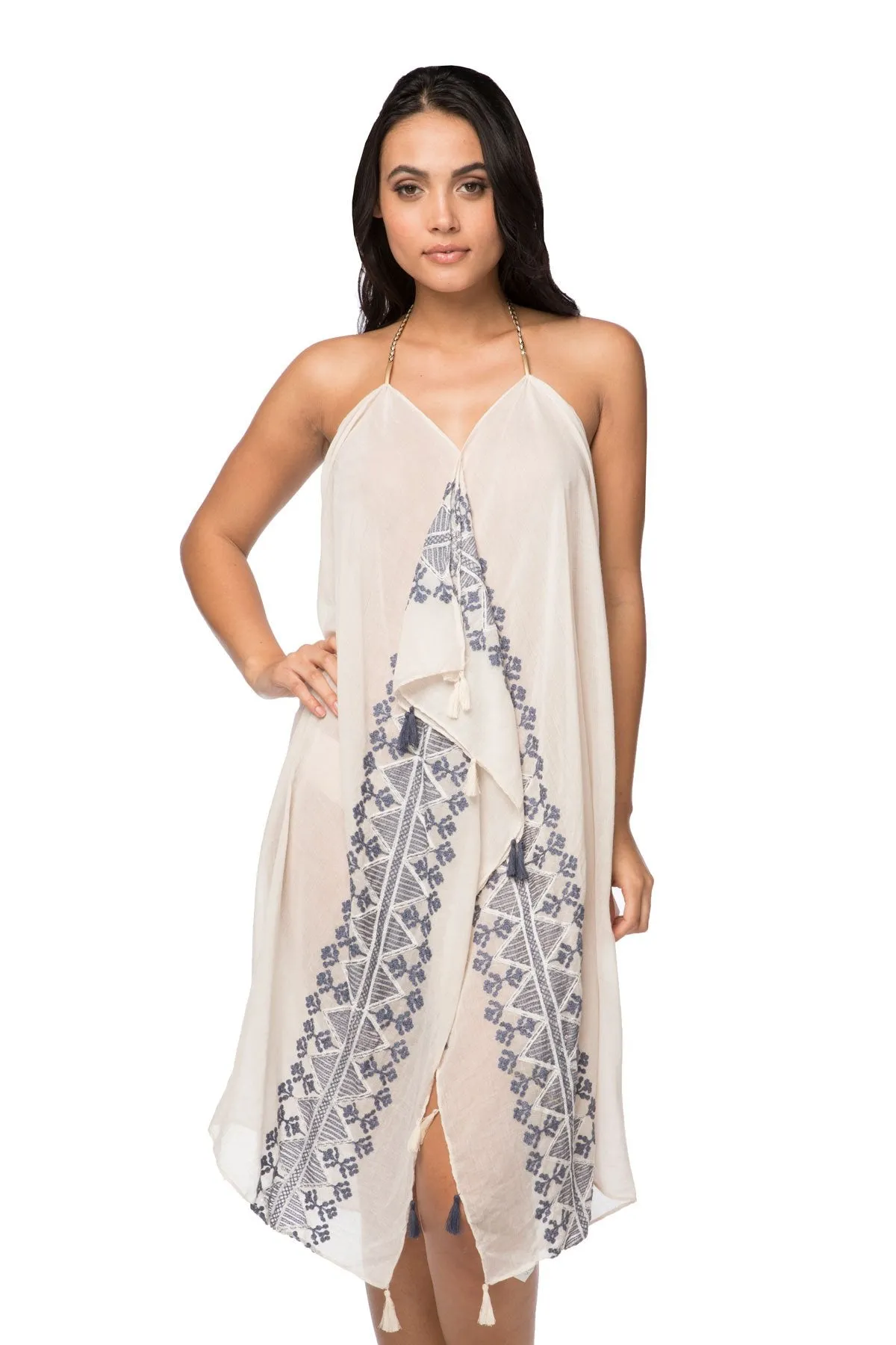 Maxi Tassel Sundress Coverup in May Showers Embroidery