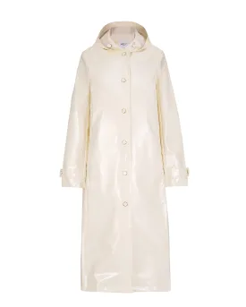 Mid Length hooded slicker coat with detachable quilted liner - Daisy White