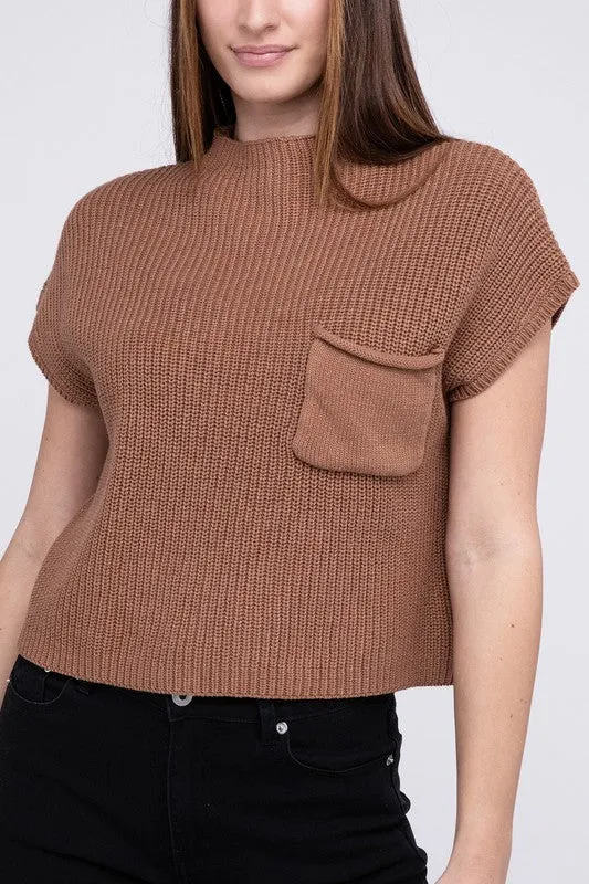 Mock Neck Short Sleeve Cropped Sweater - 4 Colors!