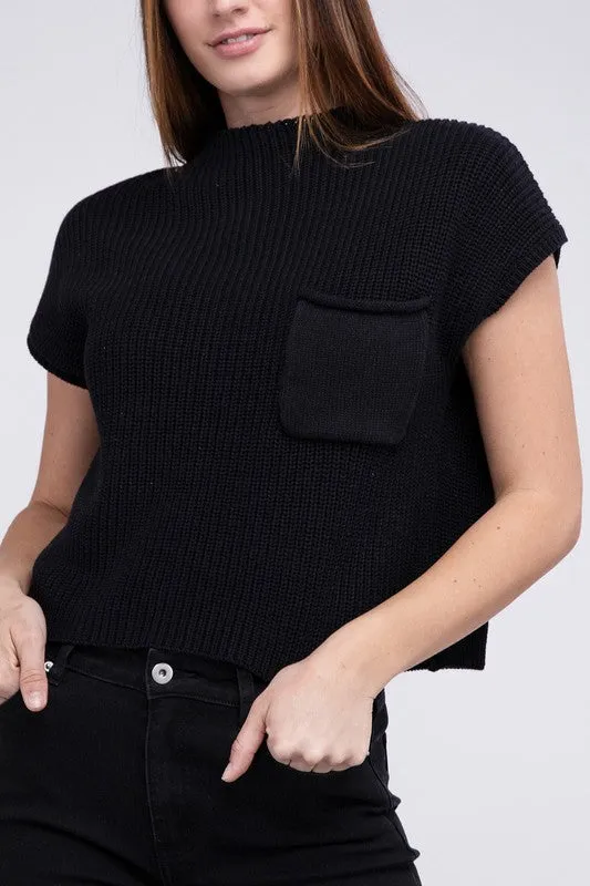 Mock Neck Short Sleeve Cropped Sweater - 4 Colors!