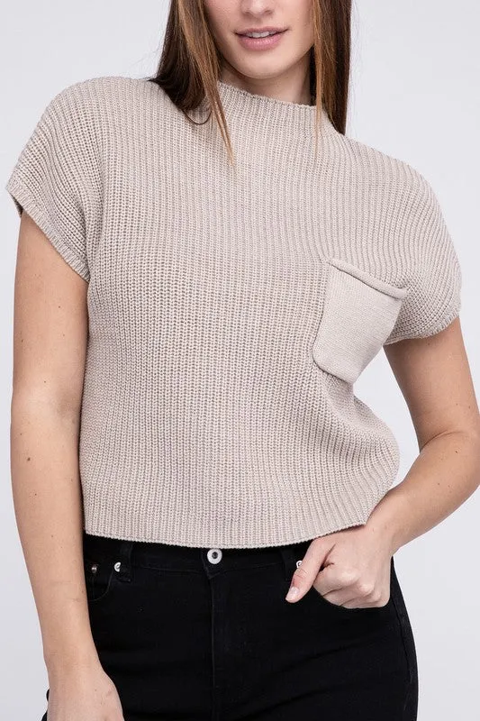 Mock Neck Short Sleeve Cropped Sweater - 4 Colors!