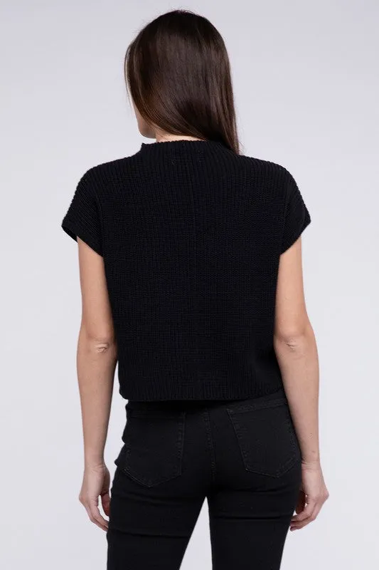 Mock Neck Short Sleeve Cropped Sweater - 4 Colors!