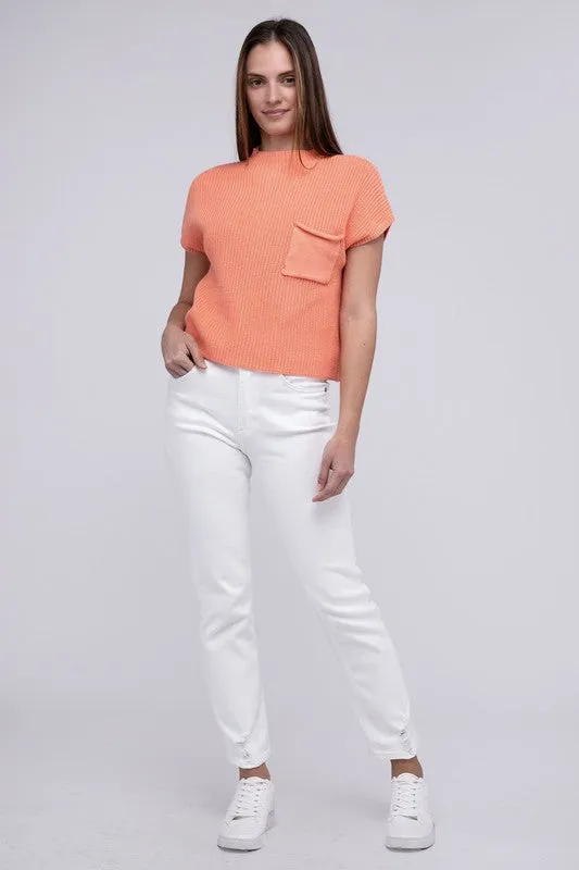 Mock Neck Short Sleeve Cropped Sweater - 4 Colors!