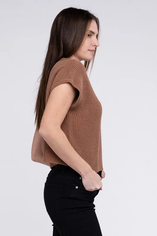 Mock Neck Short Sleeve Cropped Sweater - 4 Colors!