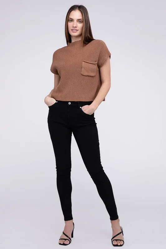 Mock Neck Short Sleeve Cropped Sweater - 4 Colors!