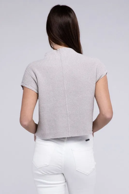 Mock Neck Short Sleeve Cropped Sweater - 4 Colors!