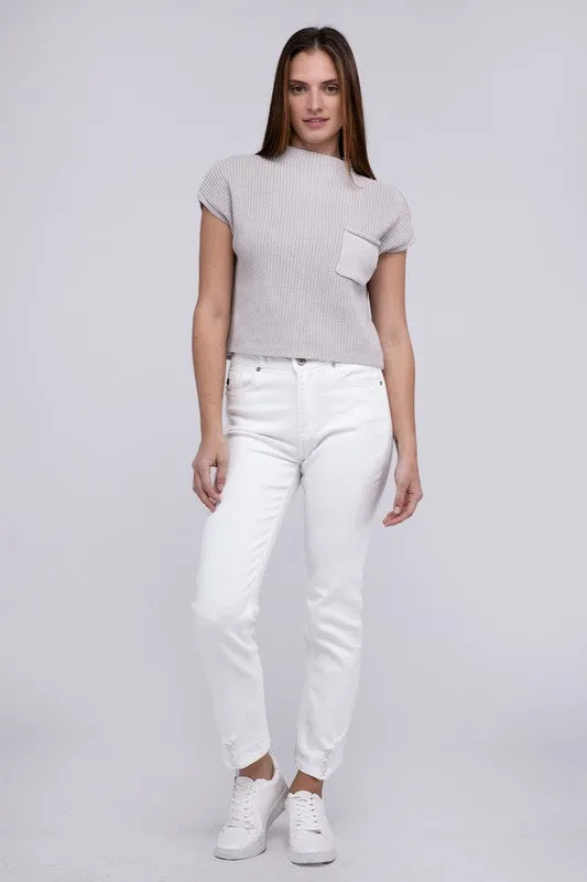 Mock Neck Short Sleeve Cropped Sweater - 4 Colors!