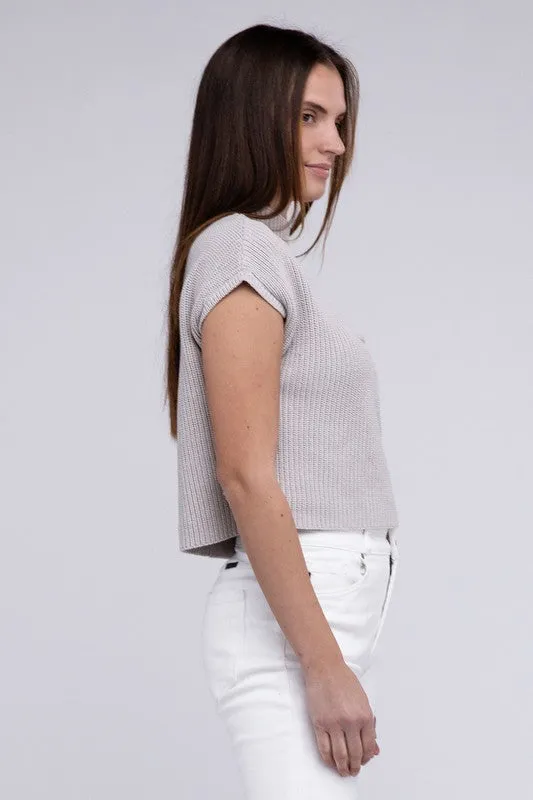 Mock Neck Short Sleeve Cropped Sweater - 4 Colors!