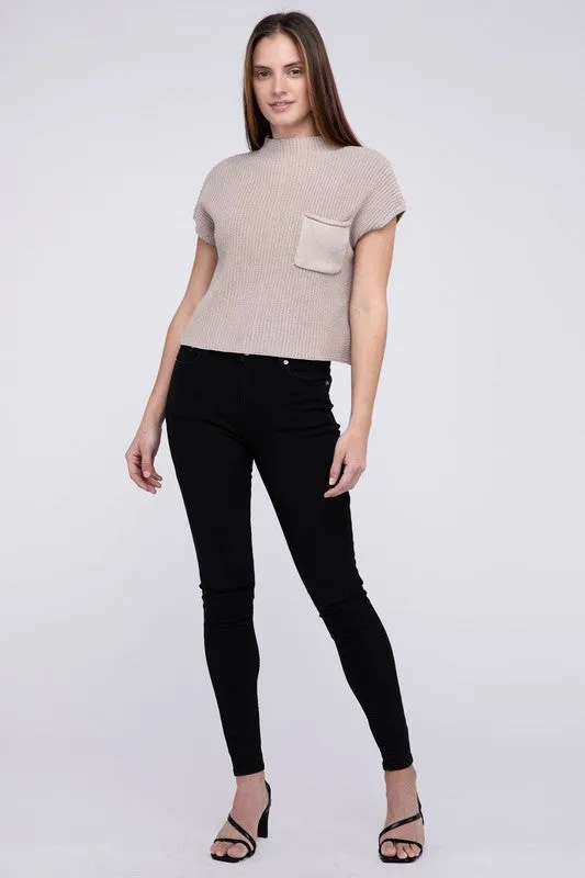 Mock Neck Short Sleeve Cropped Sweater - 4 Colors!