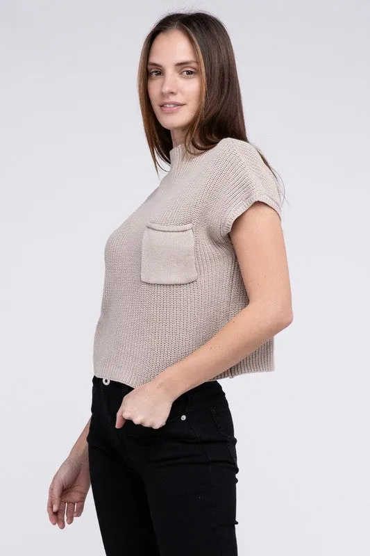 Mock Neck Short Sleeve Cropped Sweater - 4 Colors!