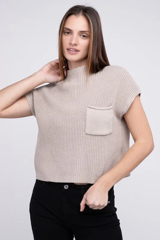 Mock Neck Short Sleeve Cropped Sweater - 4 Colors!