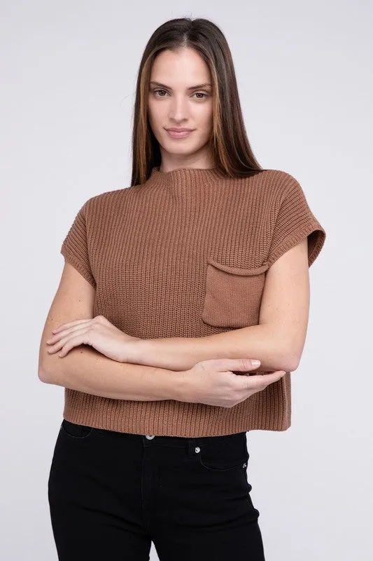 Mock Neck Short Sleeve Cropped Sweater - 4 Colors!