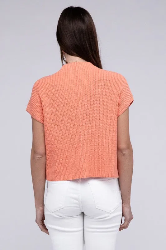 Mock Neck Short Sleeve Cropped Sweater - 4 Colors!