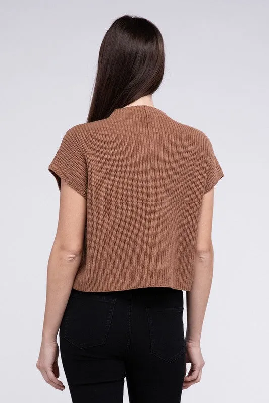 Mock Neck Short Sleeve Cropped Sweater - 4 Colors!